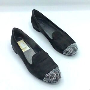 Stuart Weitzman Black Silver Lingo Studs Nubuck Loafer Size 8